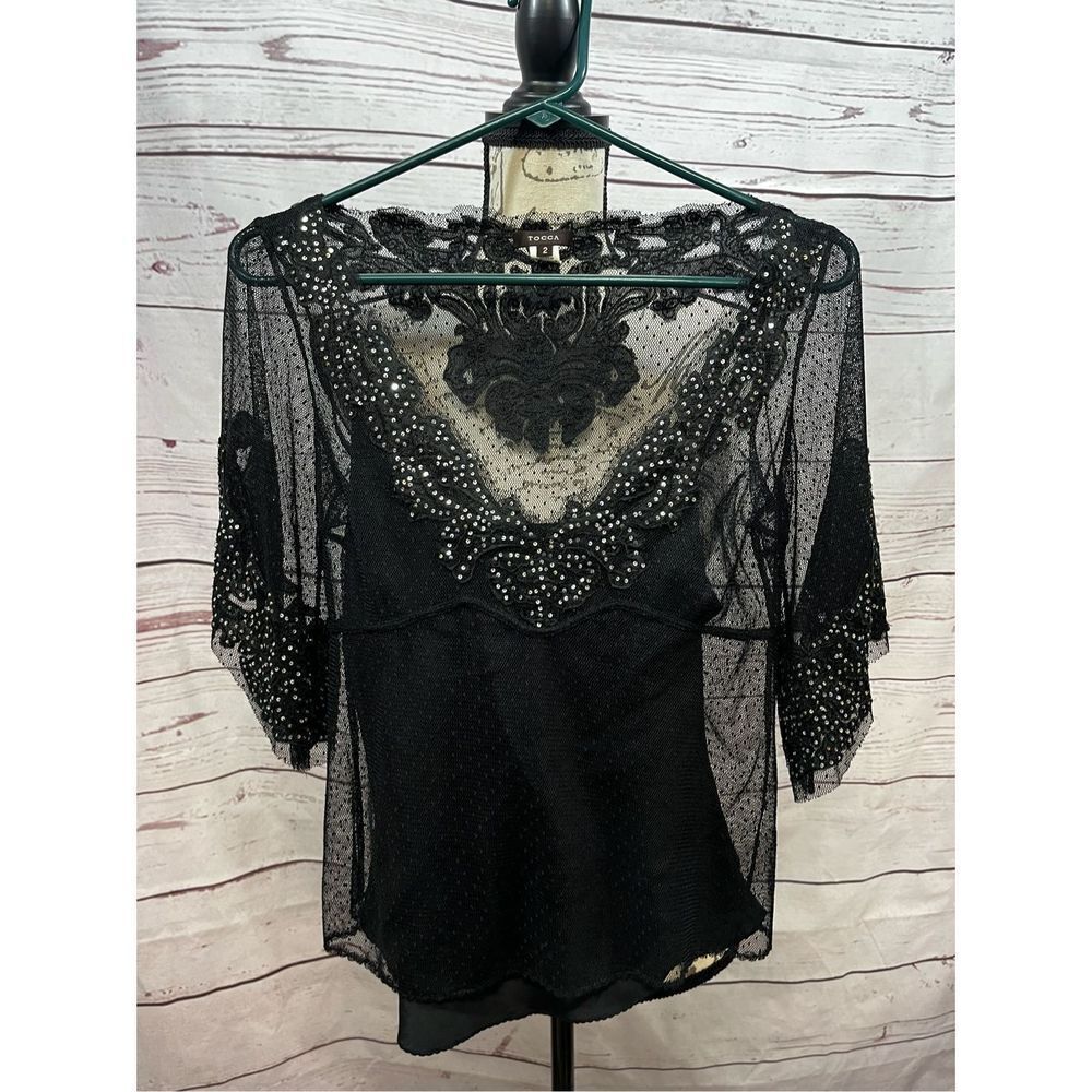 Tocca size 2 black‎ blouse with lining underneath (1813)